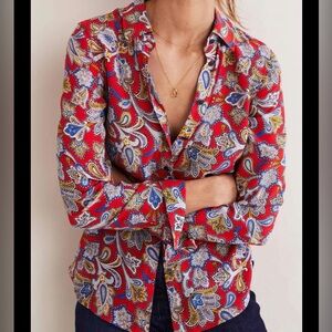 NWT Boden Womens Sz US 6 Blouse Paisley 100% Silk Red Floral Shirt Office Luxury
